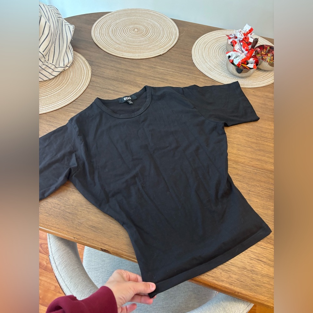 EGO cinched waist Black Short Sleeve Tee